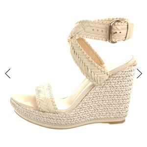 Stuart Weitzman Cream Braided Wedge Sandals